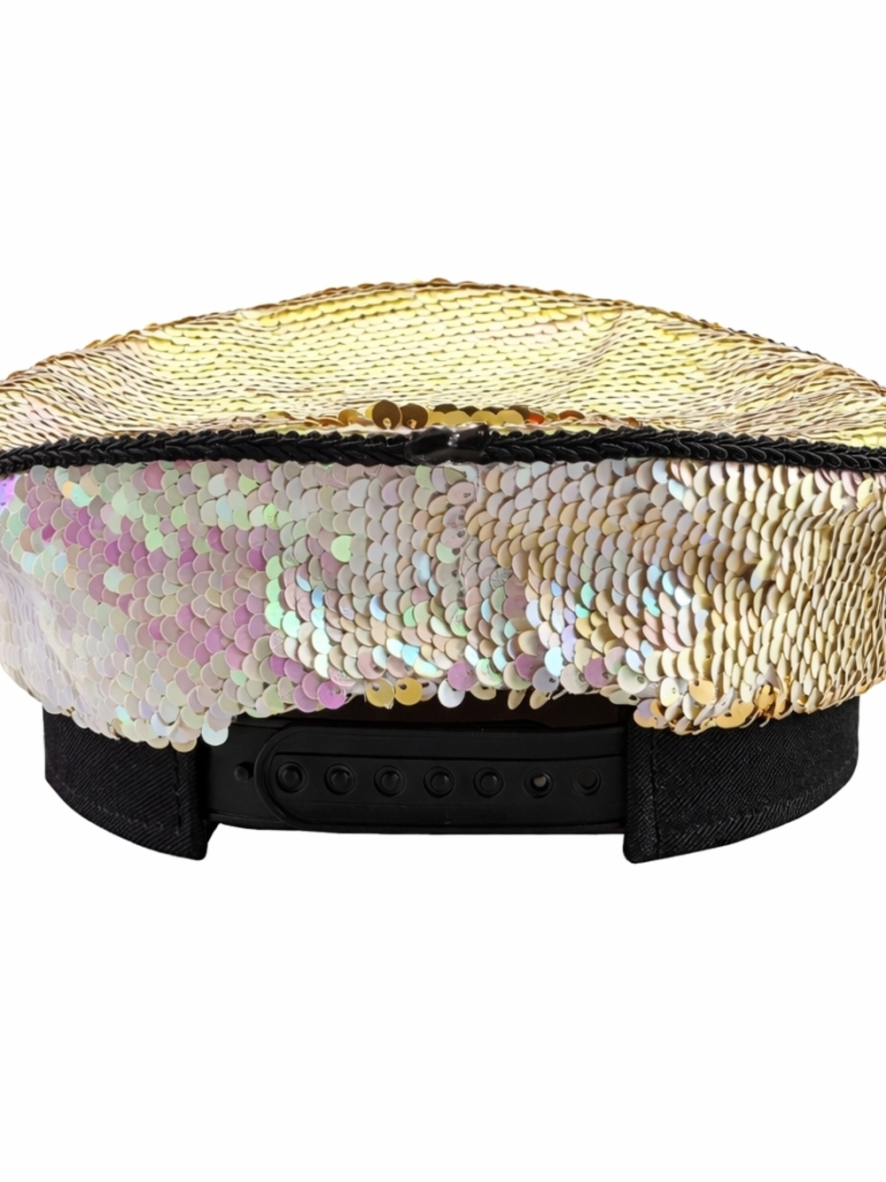 Sequin Captain’s Hat with Gold Embroidery/ White IRIDESCENT/ GOLD SEQUIN - Picture 5 of 5